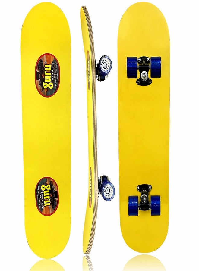 GURU Large Wooden Non-Slip Skateboard for Kids, Adult 30 inch x 8 inch Skateboard (Yellow, Pack of 1) - Image 1